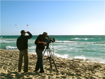 Shooting movie on beach