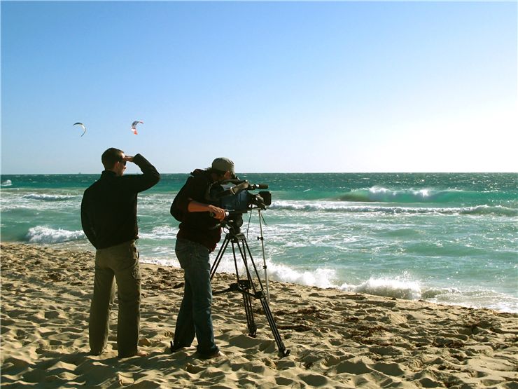 Shooting movie on beach